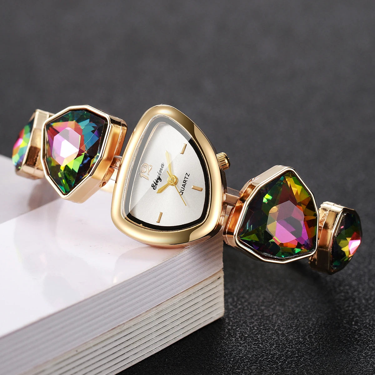 Elegant Rhinestone Bracelet Women's Quartz Watch – Irregular Dial Fashion Wristwatch