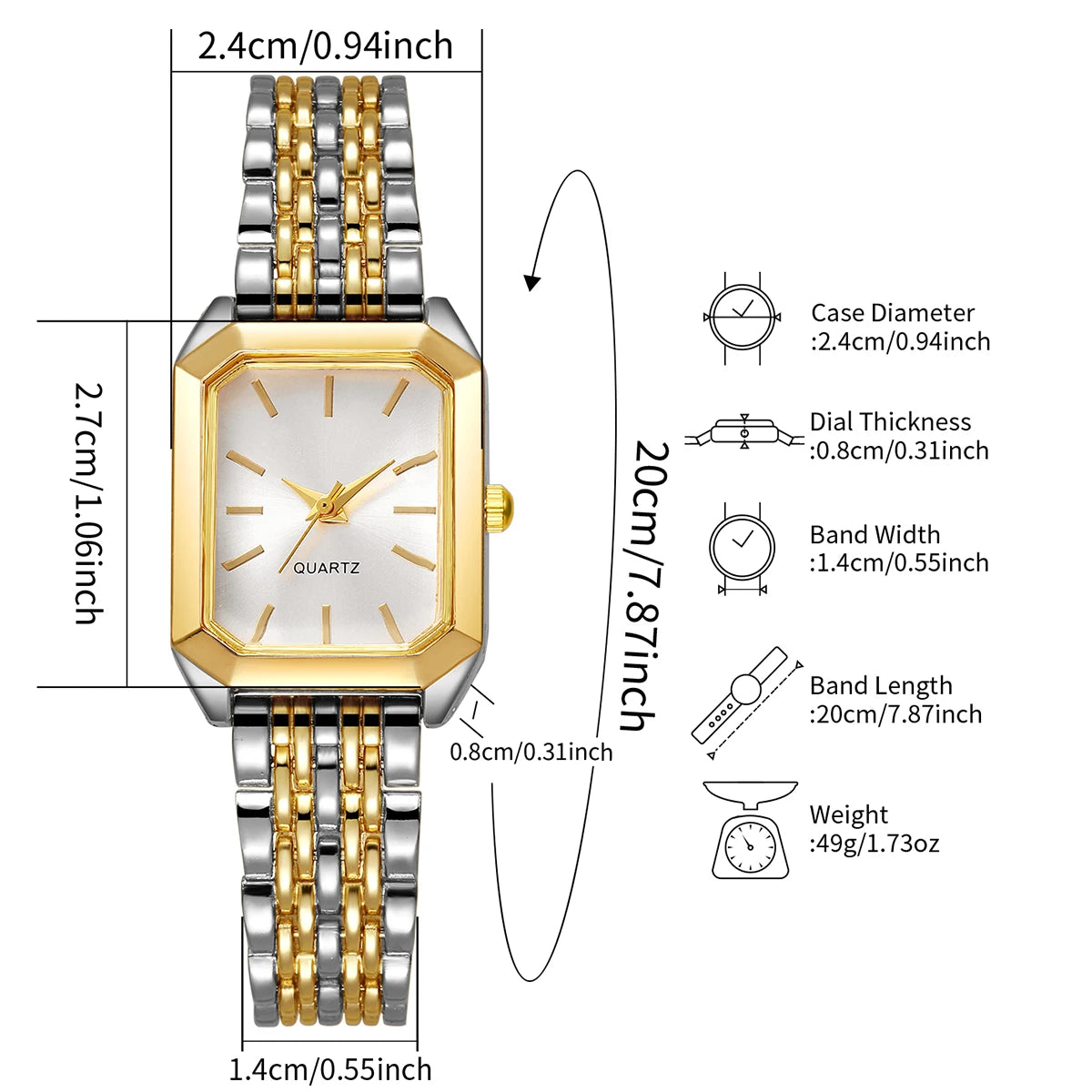 Fashion Rectangle Women's Quartz Watch Set – Casual Alloy Strap Ladies Wristwatch 2PCS