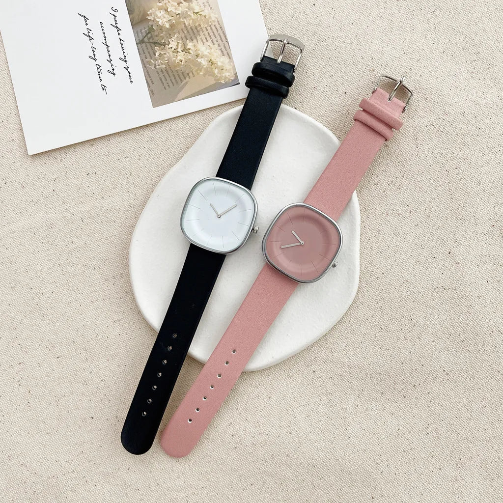 Women’s Square Minimalist Watch – Leather Strap Quartz Timepiece