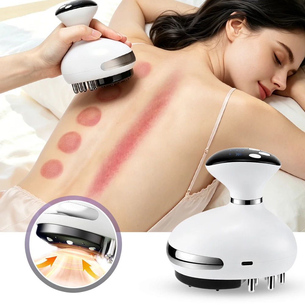 Electric Cupping Massager 9 Levels Suction Red Light Gua Sha Scraper Steel Beads LED Display Rechargeable Portable