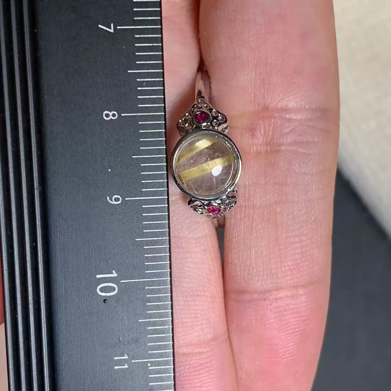 Natural Gold Rutilated Quartz Adjustable Ring – Vintage Gemstone Ring for Women