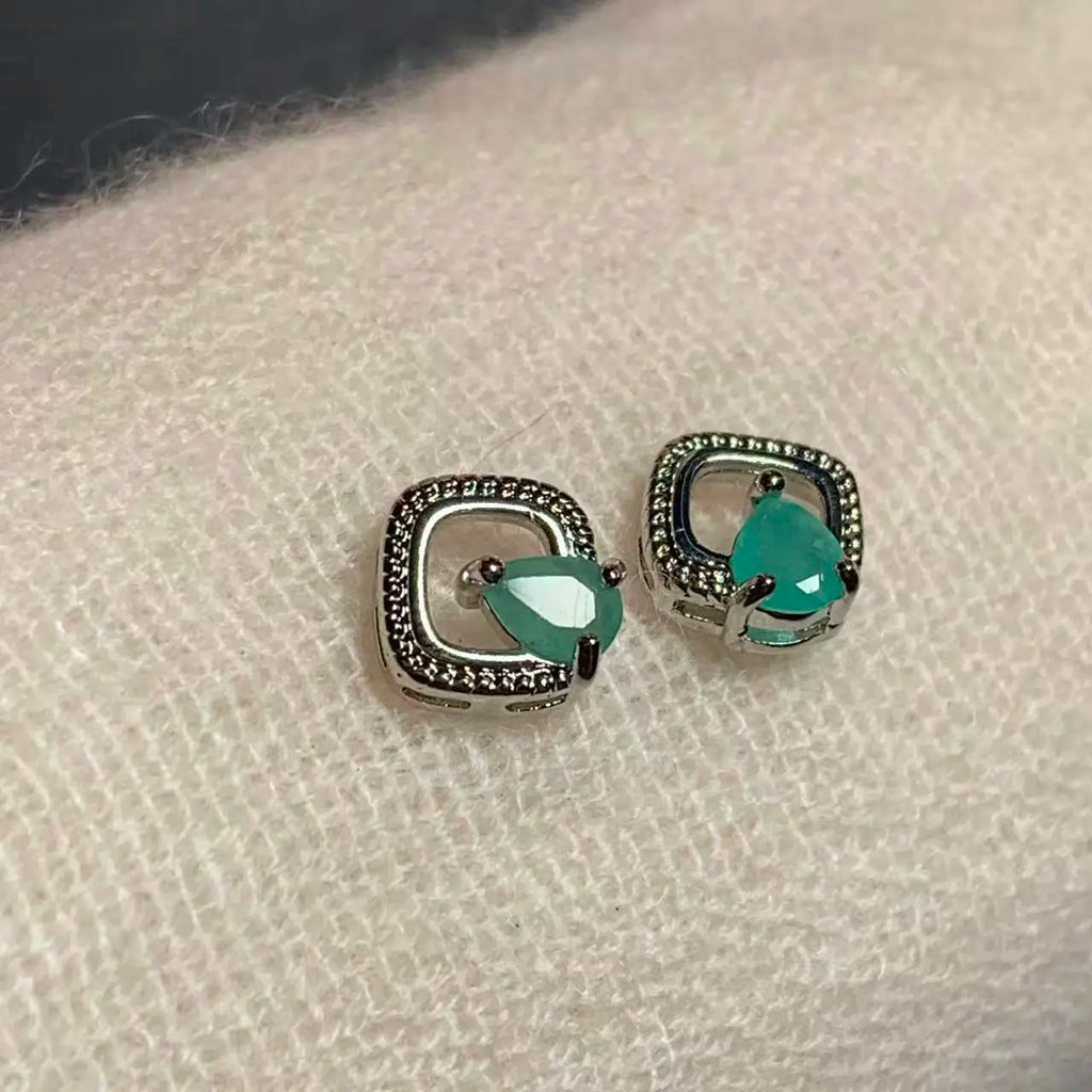 Natural Emerald Stud Earrings – 925 Sterling Silver 5x3MM Fine Jewelry for Women