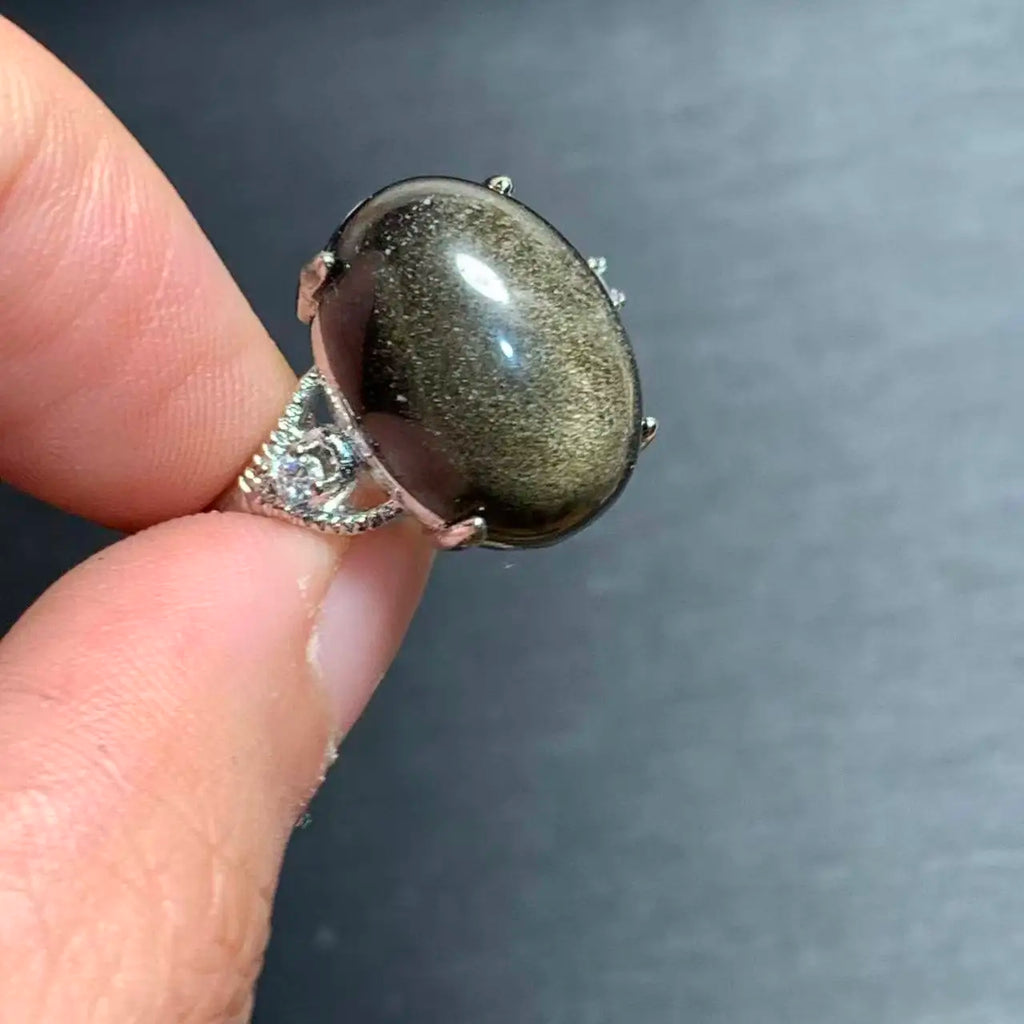 Natural Obsidian Adjustable Ring – Vintage Fine Jewelry for Women