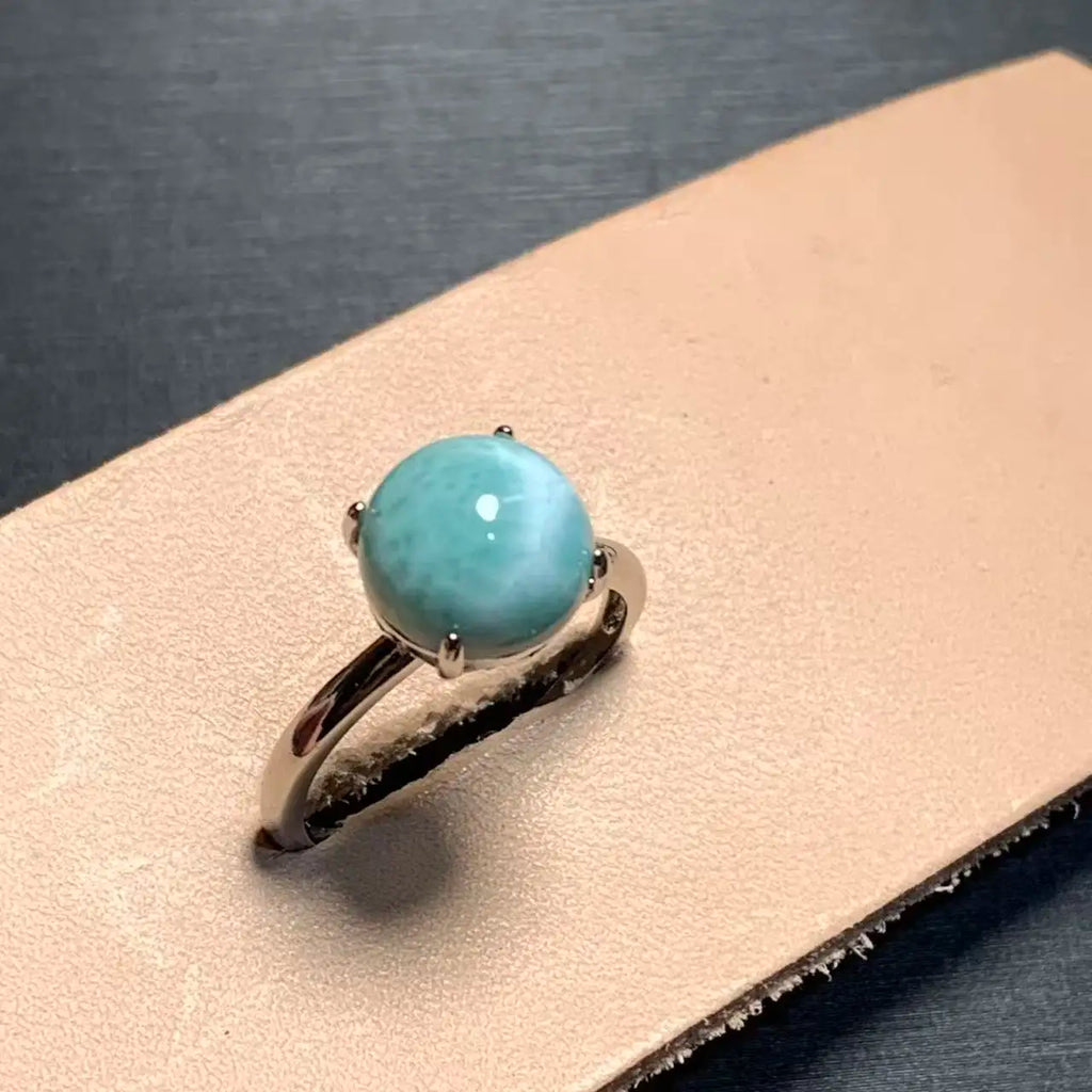 Natural Larimar Heart Ring – Adjustable Vintage Gemstone Ring for Women