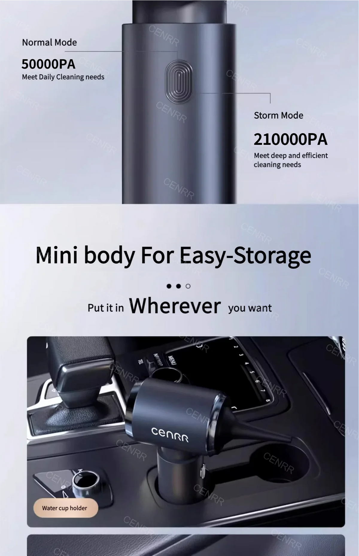 CENRR Car Vacuum Cleaner 210,000PA | Powerful Handheld Wireless Blower
