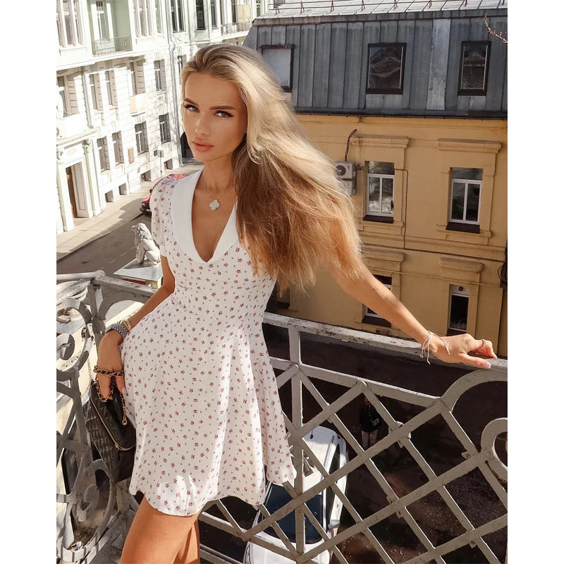 Women's Printed Gathered Swing Midi Dress - Spaghetti Strap High Waist