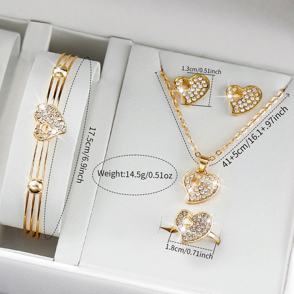 Fashion Heart Women's Quartz Watch & Butterfly Jewelry Set – 3/6PCS Golden Plastic Band Wristwatch