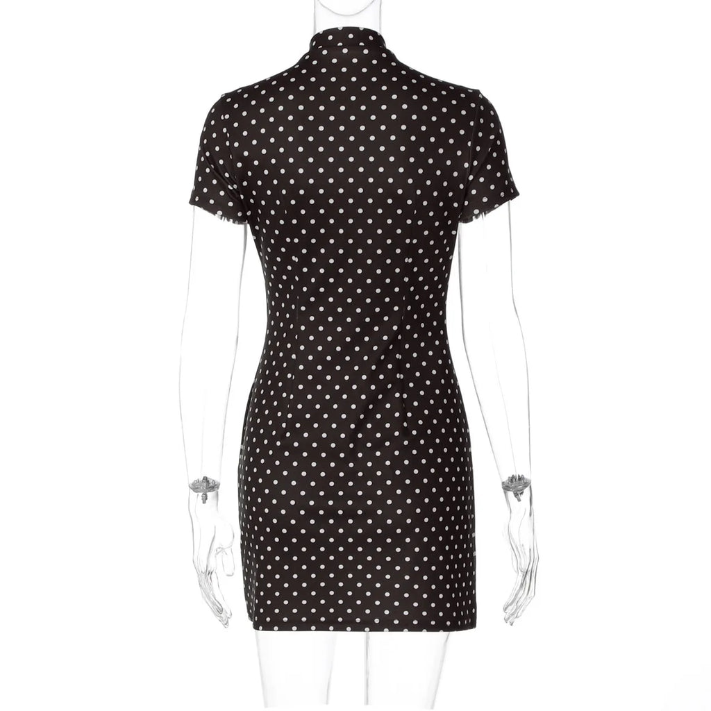 Polka Dot Tie-Up Bodycon Hip Wrap Mini Dress