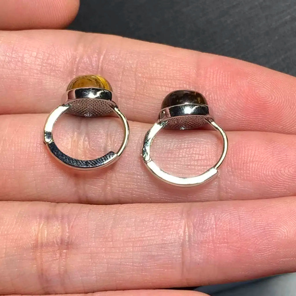 Natural Tiger's Eye Copper Stud Earrings – 8MM Round Vintage Gemstone for Women