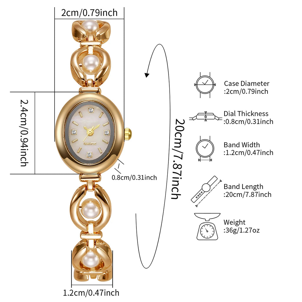 Elegant Pearl Bracelet Women's Diamond Quartz Watch – Fashion Ladies Wristwatch