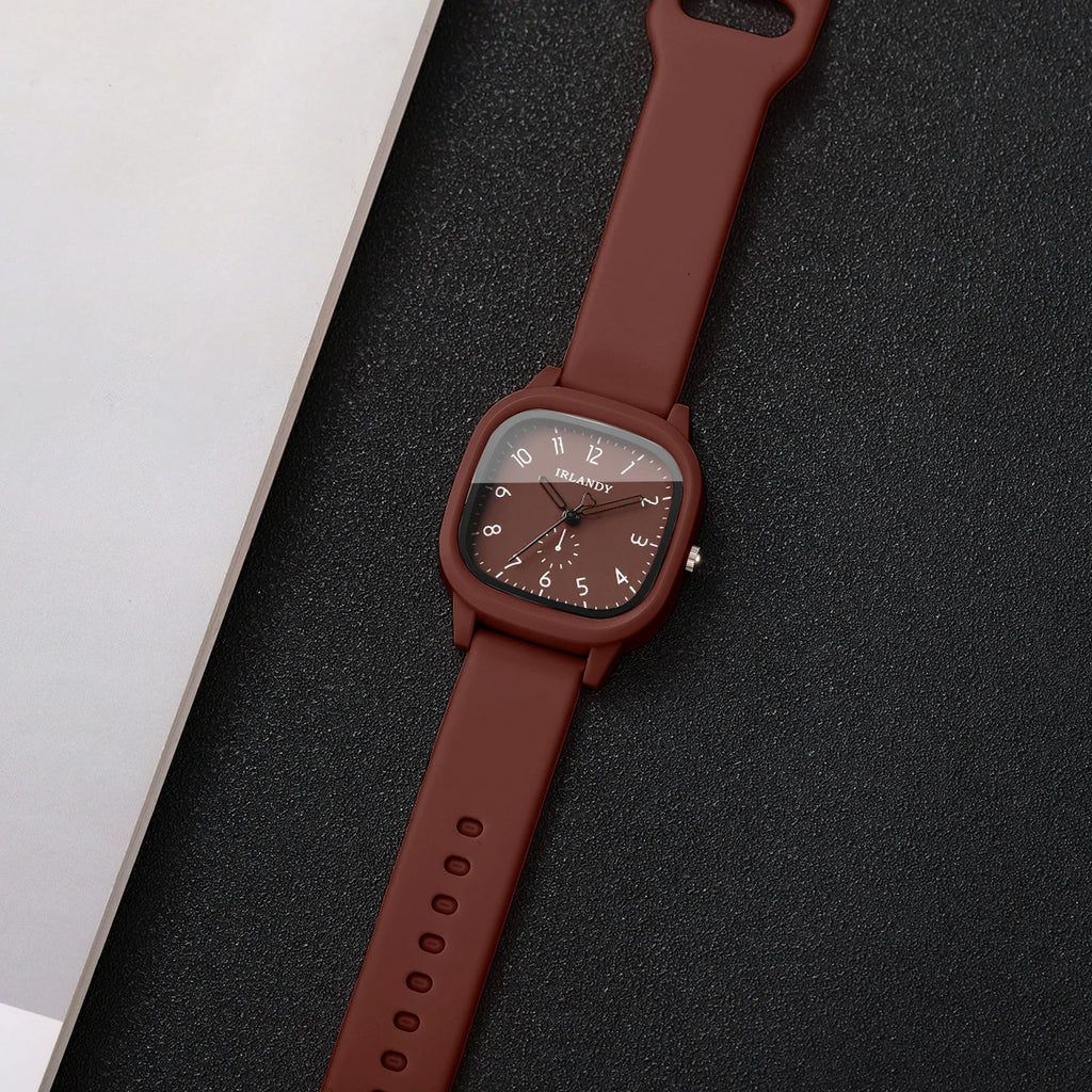 Fashion Arabic Dial Women's Quartz Watch & Heart Bracelet Set – 2PCS Square Silicone Wristwatch