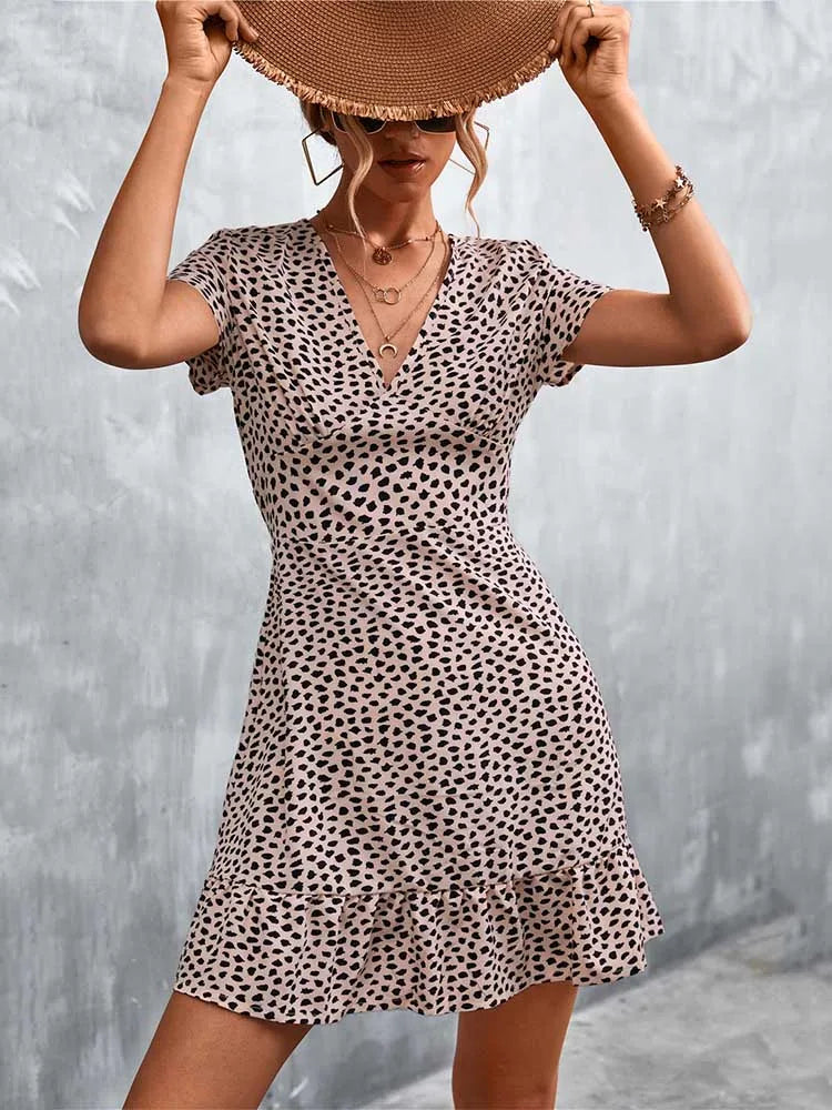 Boho Floral Print V-Neck Mini Dress