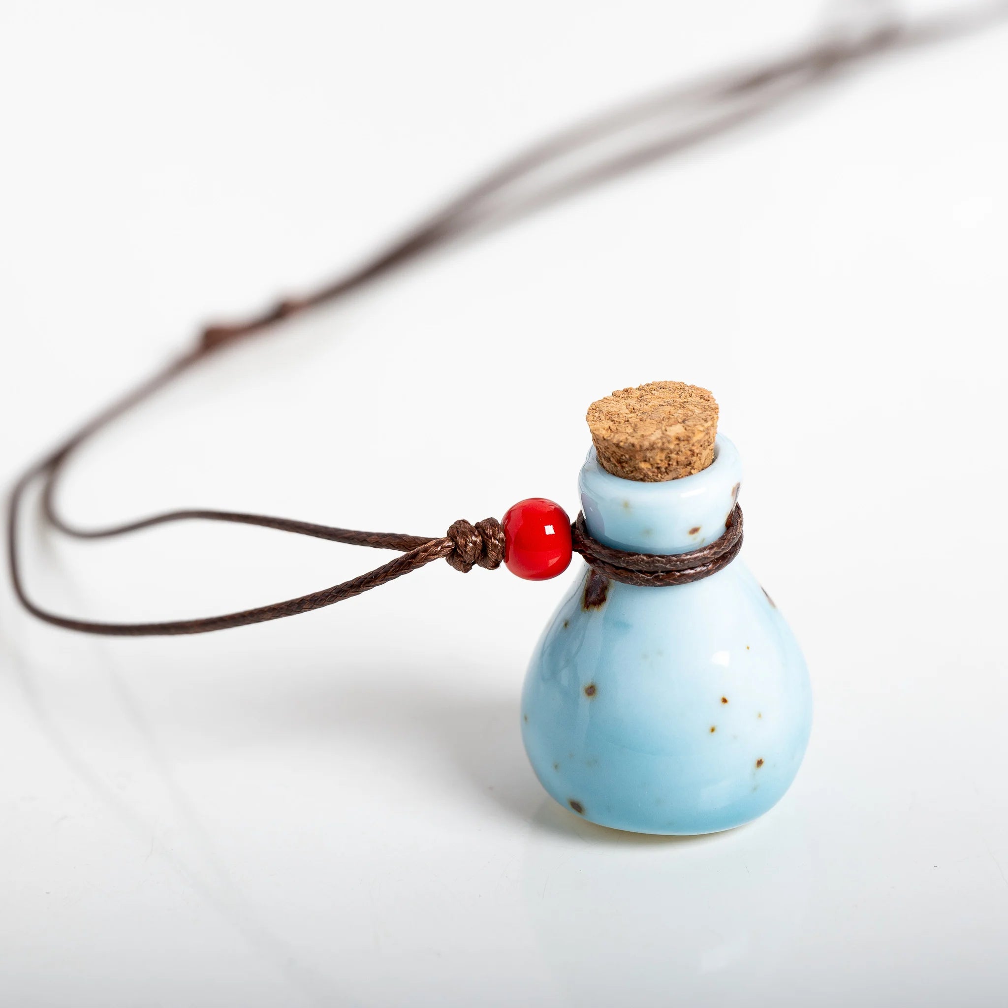 Handmade Ceramic Perfume Bottle Pendant Necklace – Adjustable Wax Cord Aromatherapy Jewelry Gift