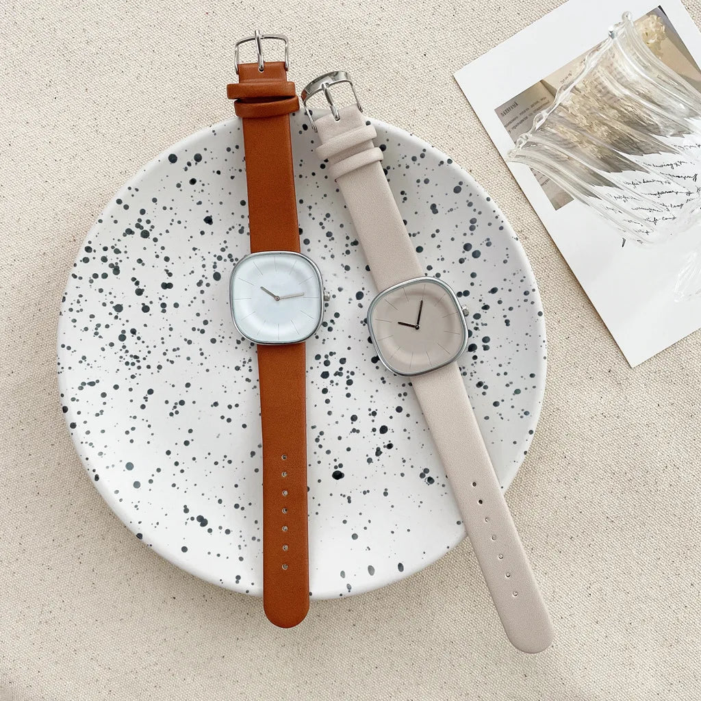 Women’s Square Minimalist Watch – Leather Strap Quartz Timepiece