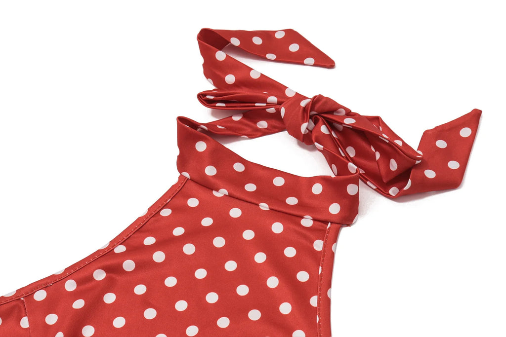 Polka Dot Off Shoulder Backless Halter Mini Dress