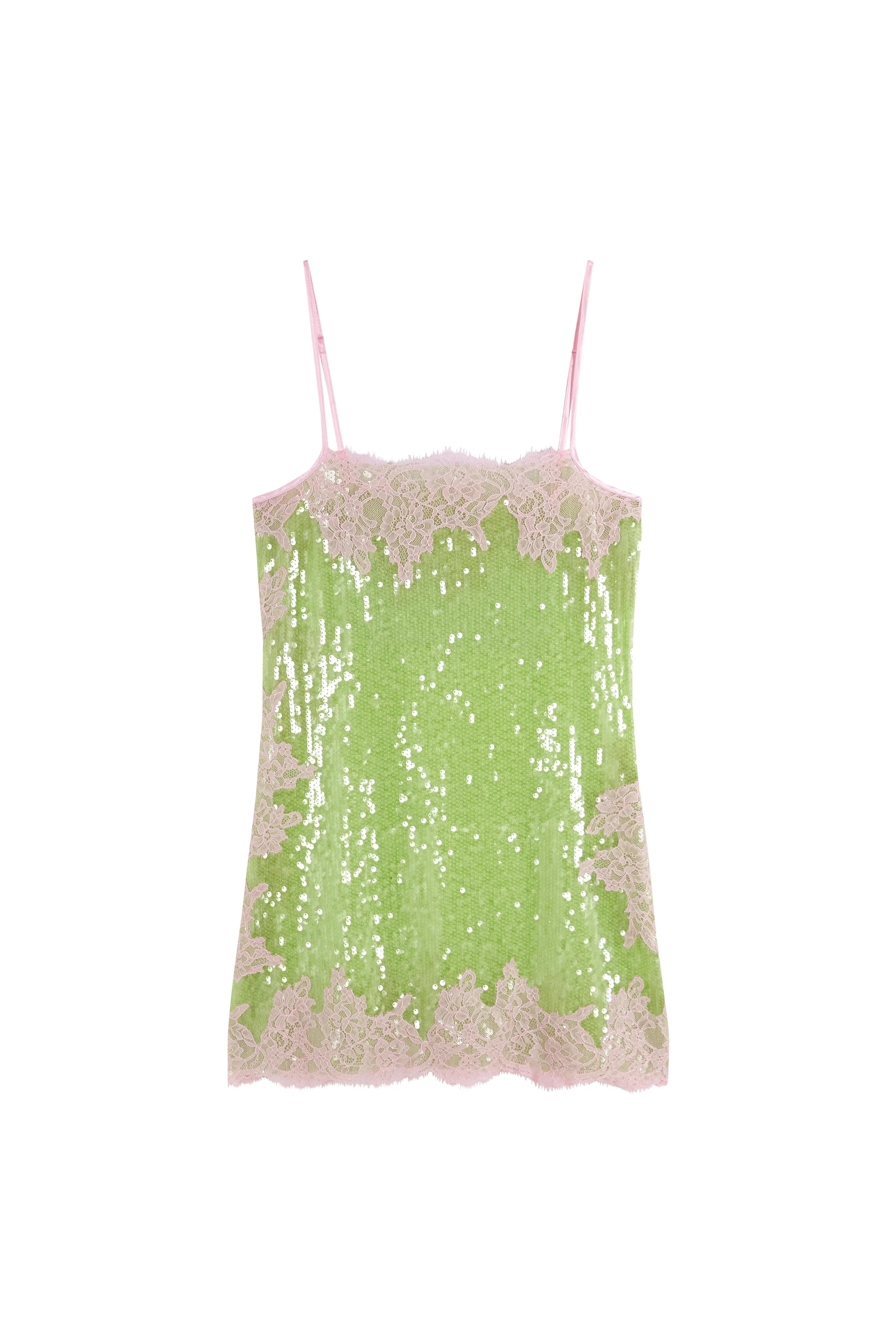 Women's Floral Lace Sequin Mini Slip Dress – Spaghetti Strap Sweetheart Bodycon