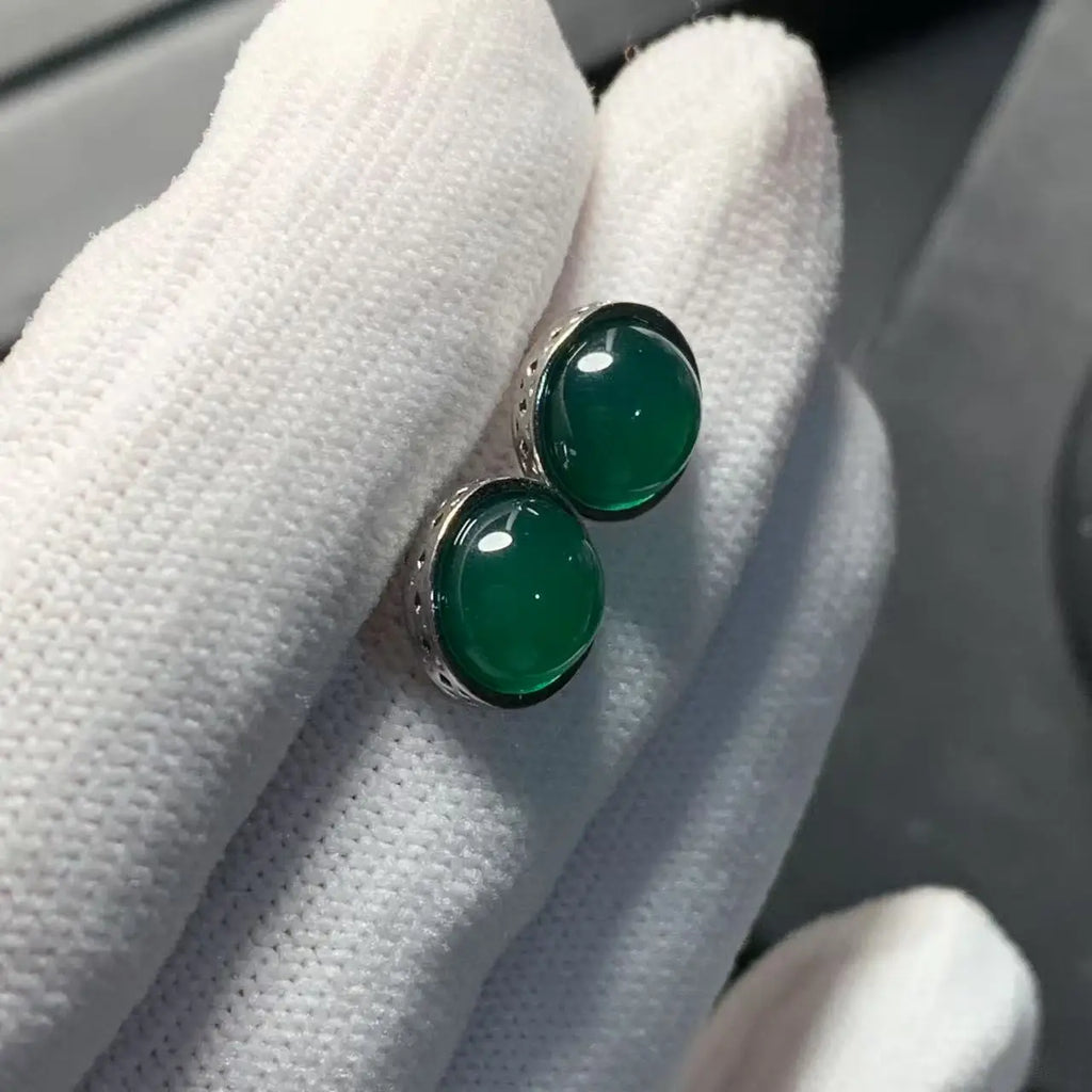 Natural Green Chalcedony Stud Earrings – 925 Sterling Silver Fine Jewelry for Women