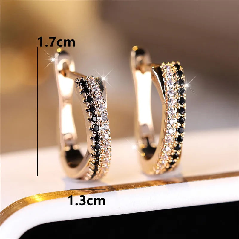 Black & White Zircon Clip Earrings – Gold Tone Wedding Jewelry for Women