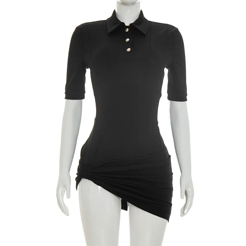 Sexy Lapel Half Sleeve Ruched Mini Dress