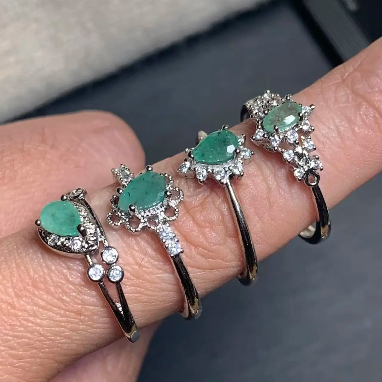 Natural Emerald Adjustable Ring – Multiple Styles Vintage Gemstone Ring for Women