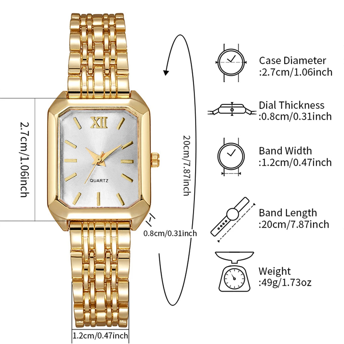 Elegant Rectangle Women's Quartz Watch & Rhinestone Heart Jewelry Set – 6PCS Ladies Wristwatch