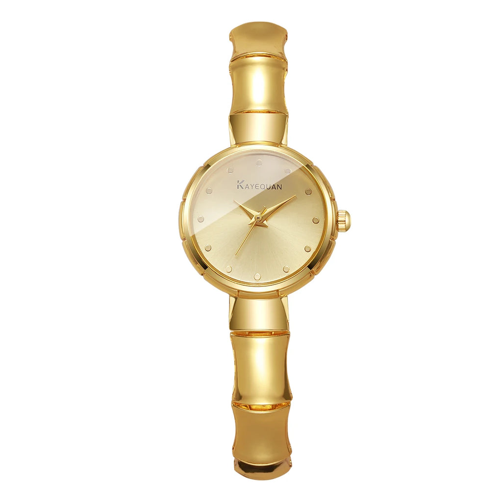 Elegant Women's Gold Bamboo Bracelet Quartz Watch – Luxury Dress Wristwatch