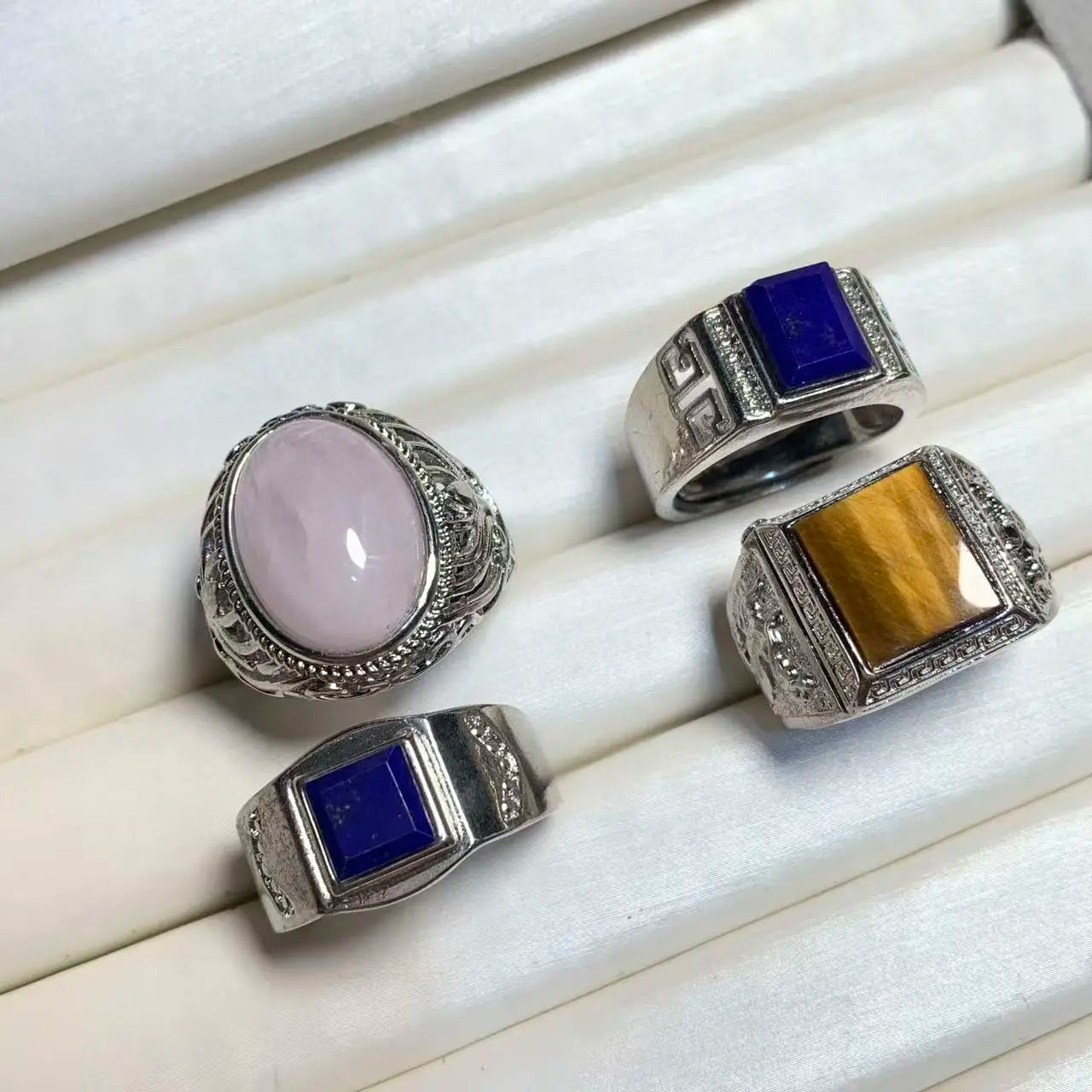Natural Lapis & Tiger's Eye Ring – Adjustable Vintage Gemstone Ring for Men & Women
