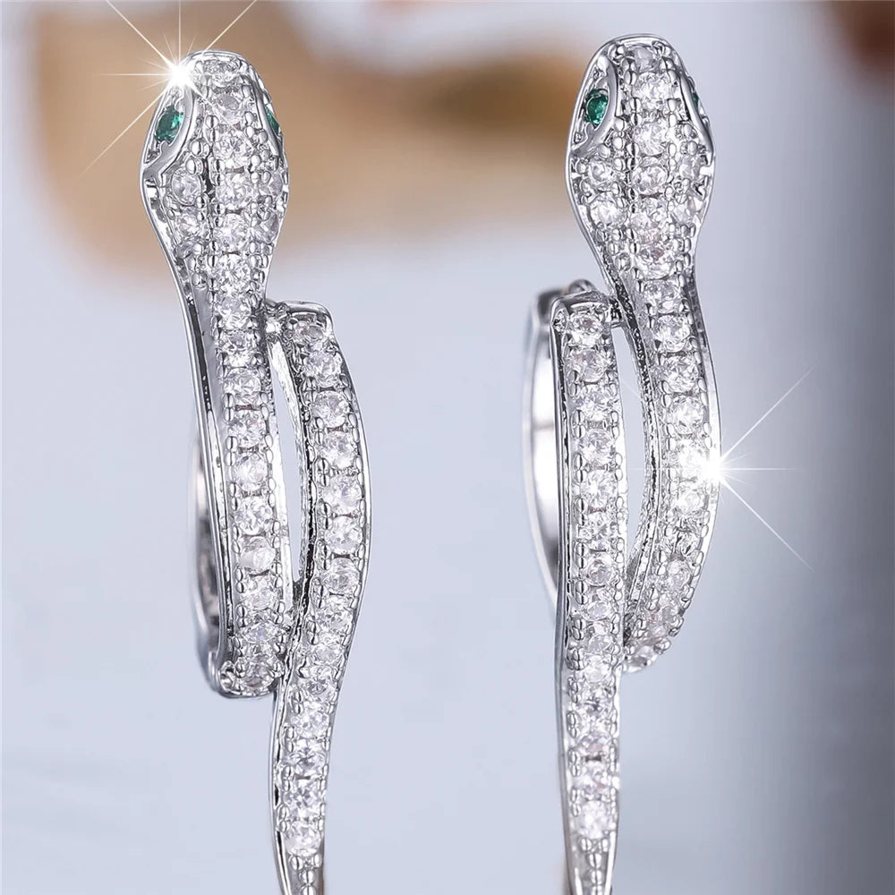 White Zircon Snake Hoop Earrings for Women – Trendy Fashion Jewelry