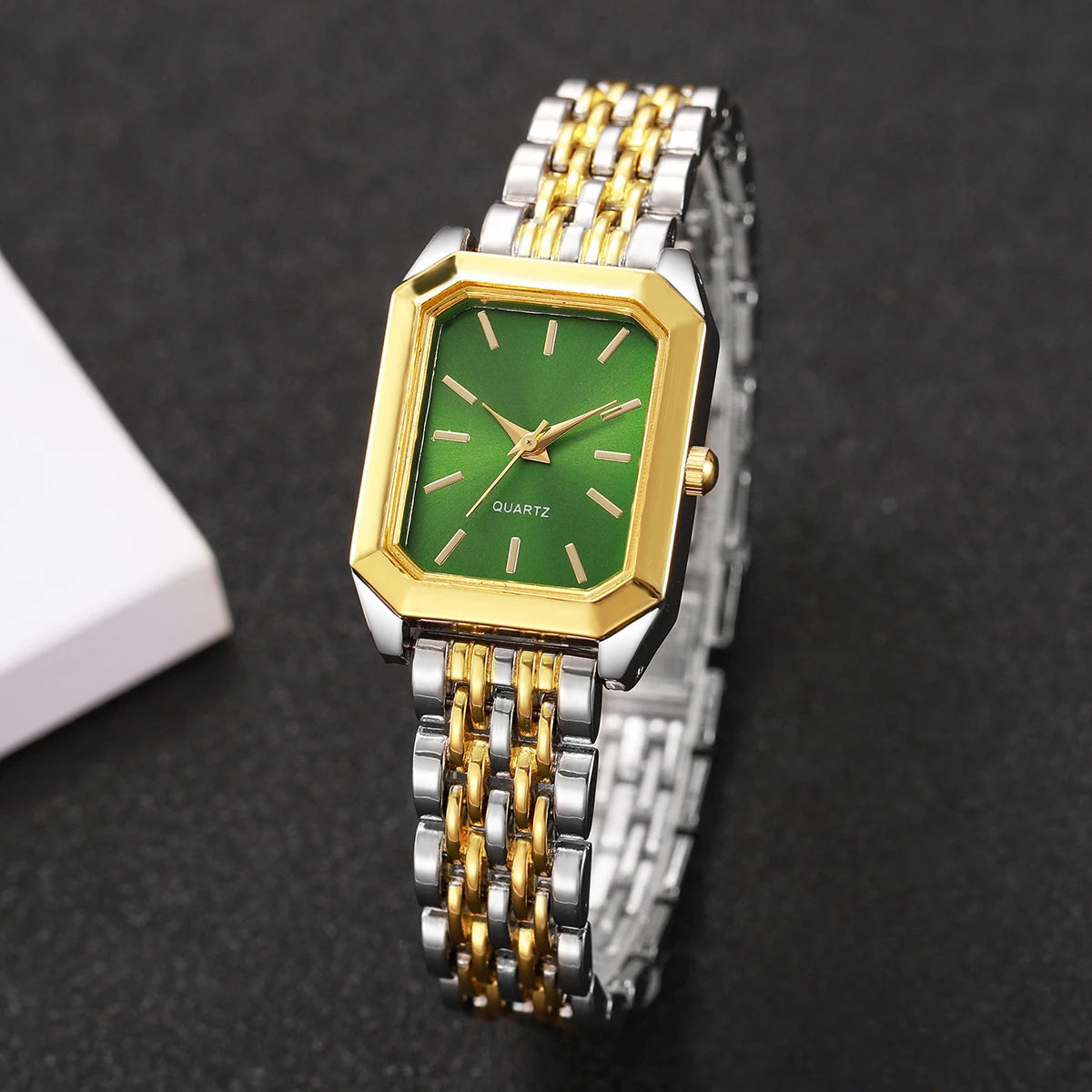 Fashion Rectangle Women's Quartz Watch Set – Casual Alloy Strap Ladies Wristwatch 2PCS