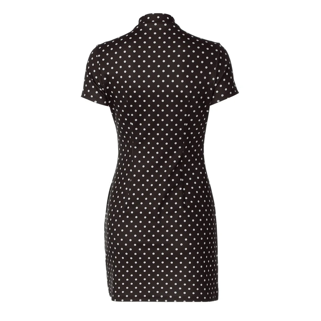 Polka Dot Tie-Up Bodycon Hip Wrap Mini Dress
