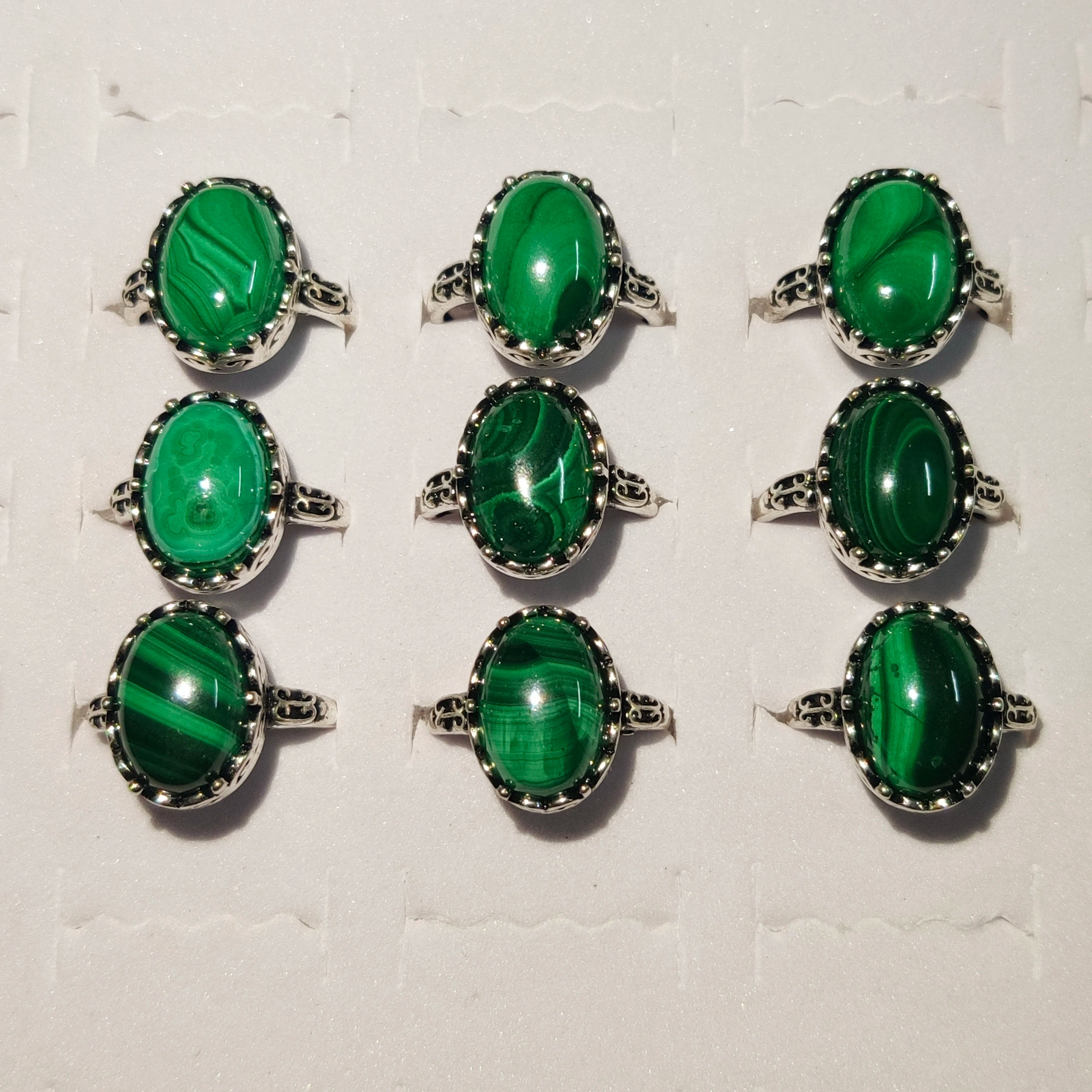 Natural Malachite Ring – 14MM Handmade Green Gemstone Ring for Women