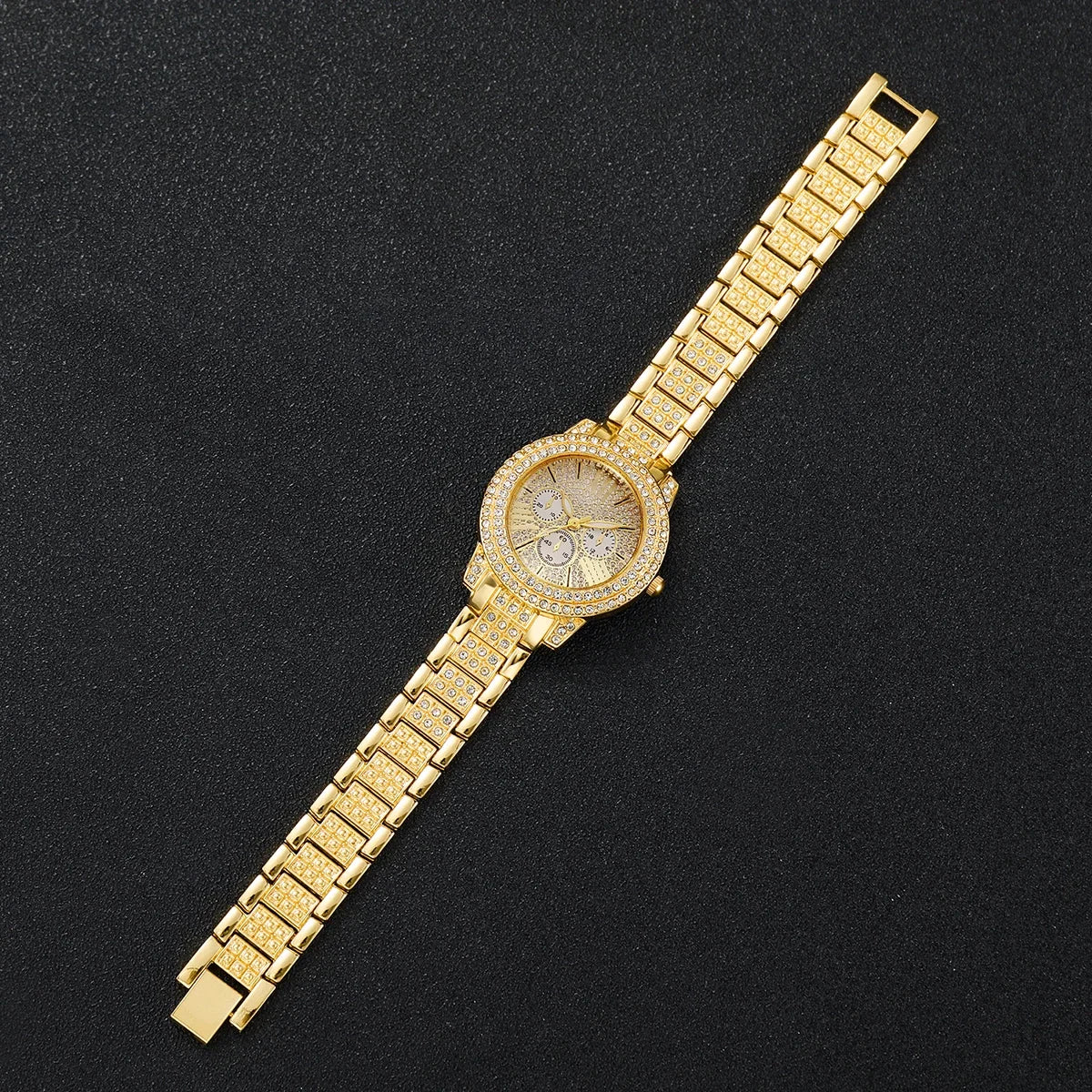 Luxury Full Diamond Women's Quartz Watch & Heart Bracelet Set – 2PCS Ladies Wristwatch