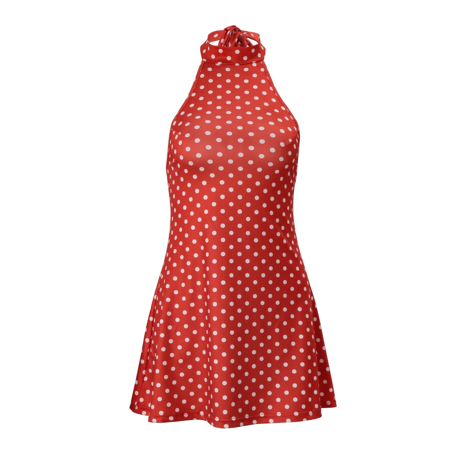 Polka Dot Off Shoulder Backless Halter Mini Dress