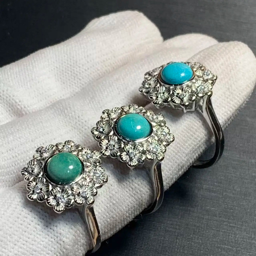 Natural Turquoise Adjustable Ring – Vintage Gemstone Ring for Women
