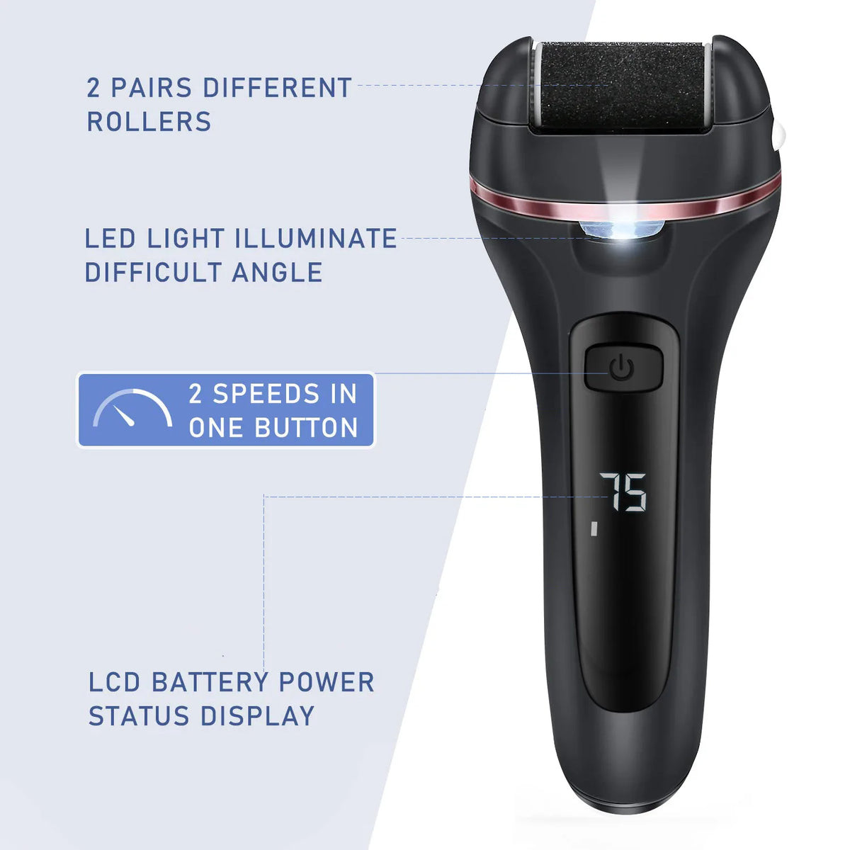 Electric Foot Callus Remover | 18-in-1 Pedicure Kit with 3 Roller Heads