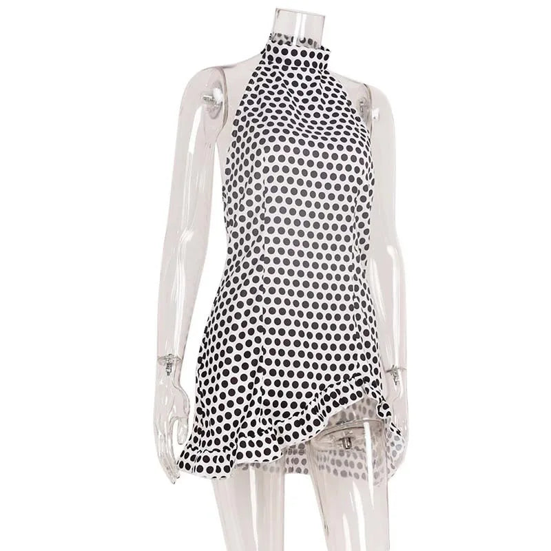 Polka Dot Halter Backless Mini Dress