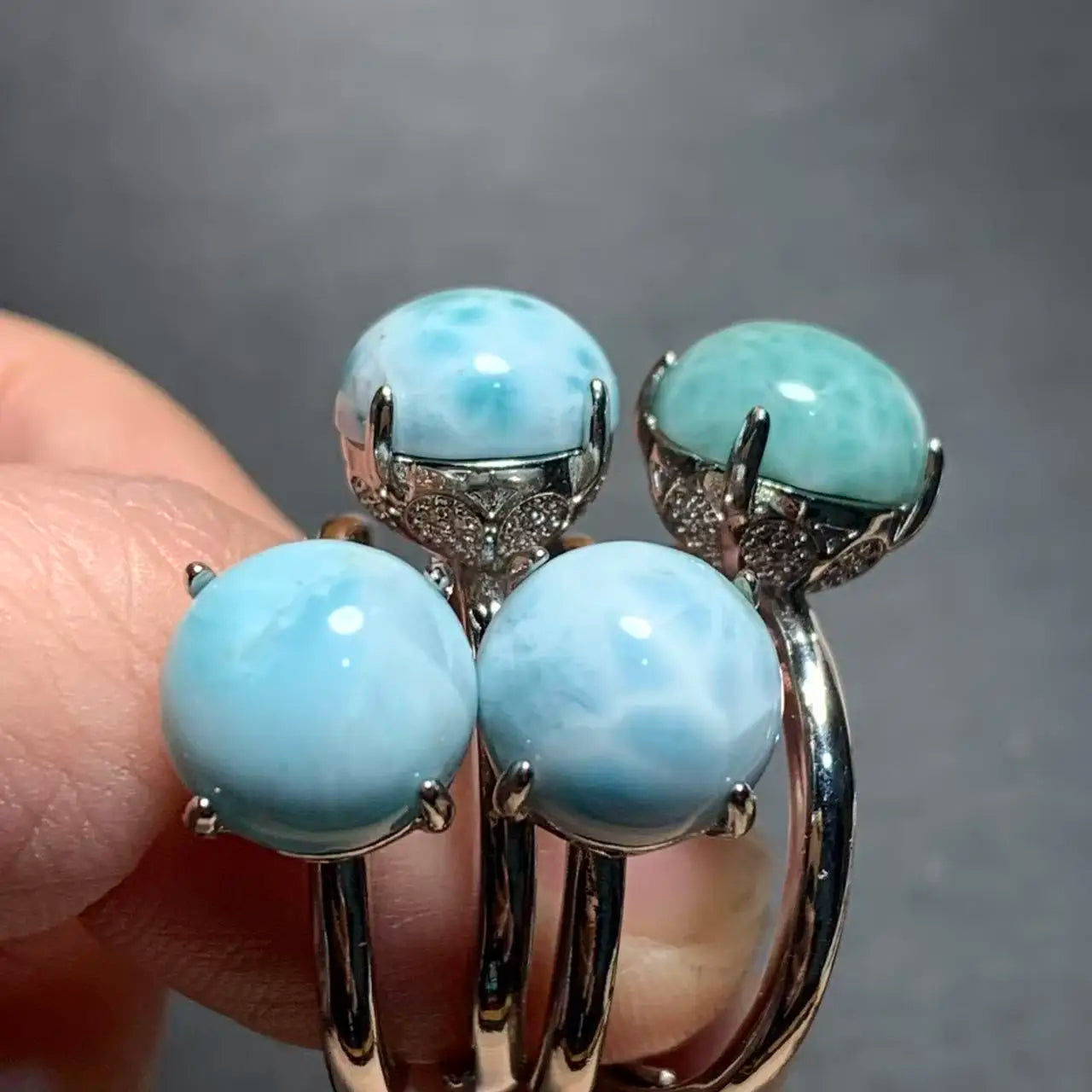 Natural Larimar Heart Ring – Adjustable Vintage Gemstone Ring for Women