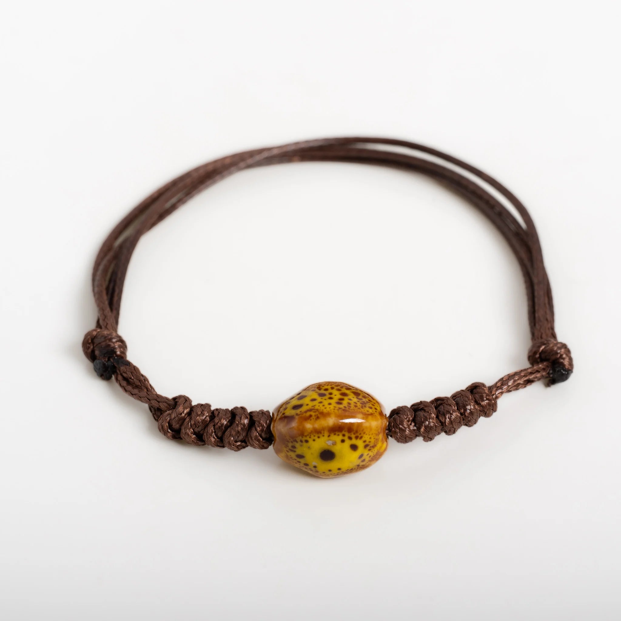 Handmade Floral Glaze Faceted Ceramic Bracelet – Adjustable Wax Cord Jewelry Gift